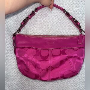 pink Coach Signature Jacquard Laura Crescent Hobo bag